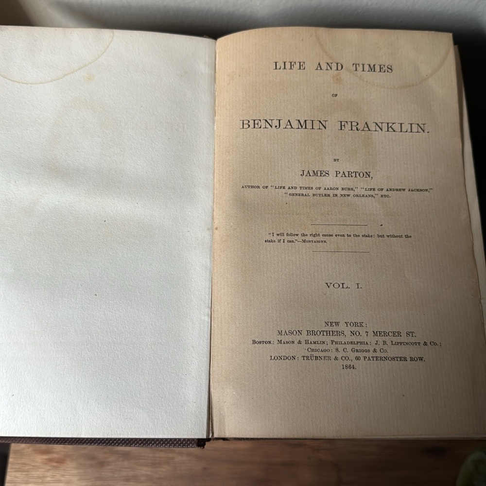 Vintage 1865 “Life and times of Benjamin Franklin” by James Parton Volume 1 - Picture 3 of 6
